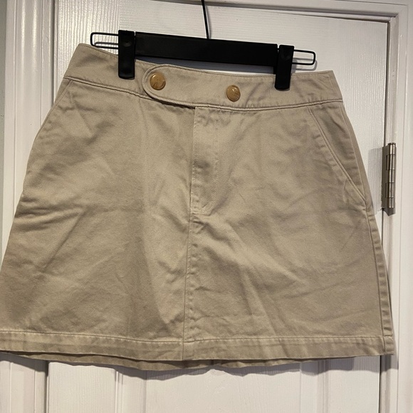 Banana Republic Size 6 Tan Khaki Cotton Chino A Line Button Mini Skirt - Picture 1 of 8